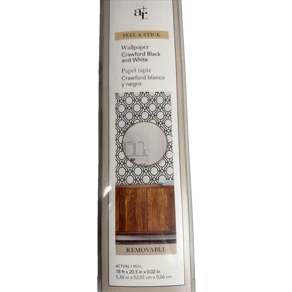NIB AR Peel & Stick Crawford Black & White Removable 18ft X 20.5 In